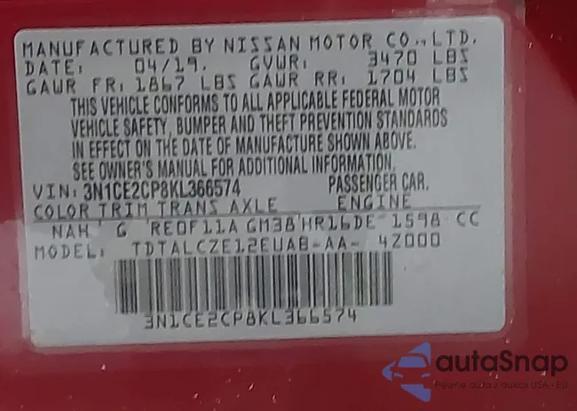 3N1CE2CP8KL366574: 42768403