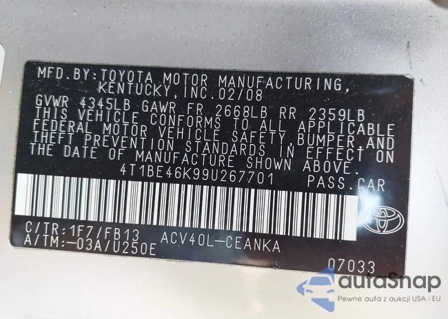 4T1BE46K99U267701: 42768540