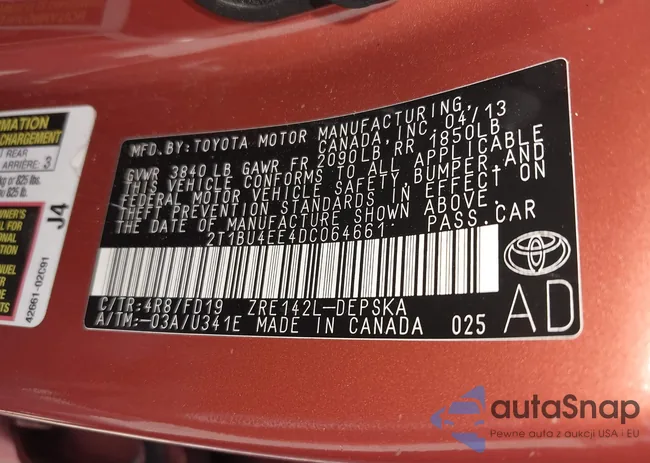 2T1BU4EE4DC064661: 42768733