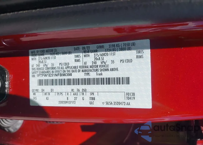 1FTFW1E51NFB98398: 42769023