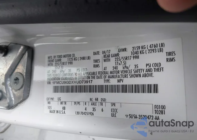 1FMCU9GDXHUD73917: 42770340