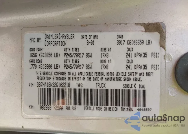 3B7HA18N32G102218: 42770460