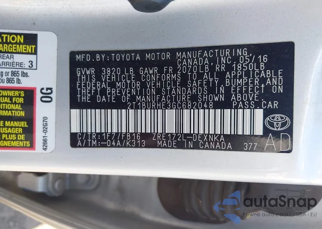 2T1BURHE3GC682048: 42769773