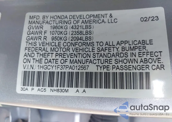 1HGCY1F37PA012567: 42771489