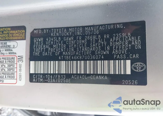 4T1BE46K87U036074: 42770689