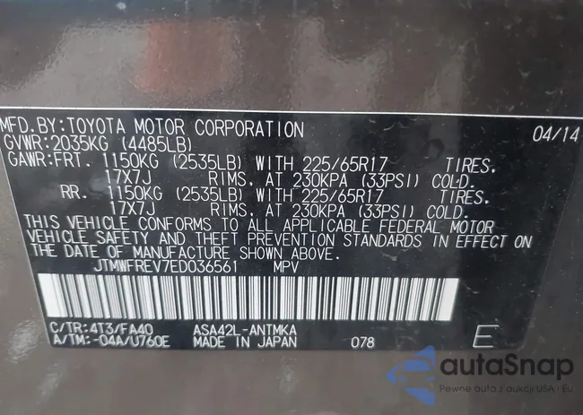 JTMWFREV7ED036561: 42770980