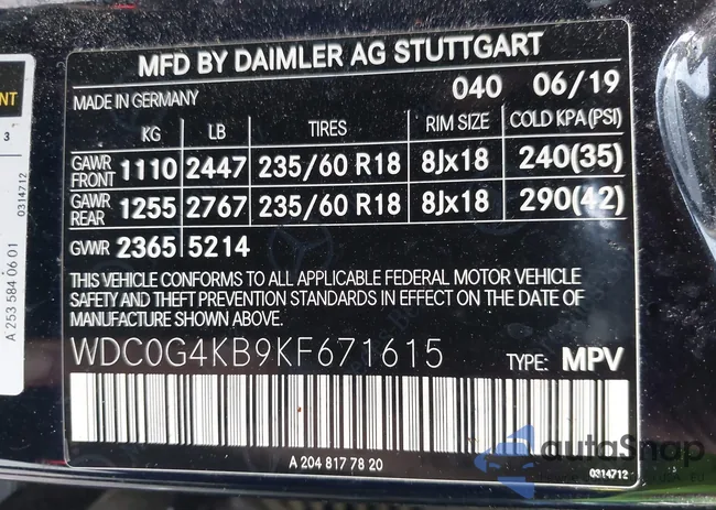 WDC0G4KB9KF671615: 42772050