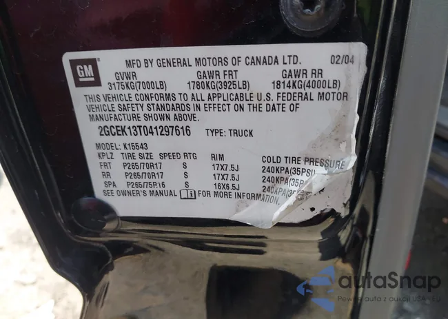 2GCEK13T041297616: 42772218