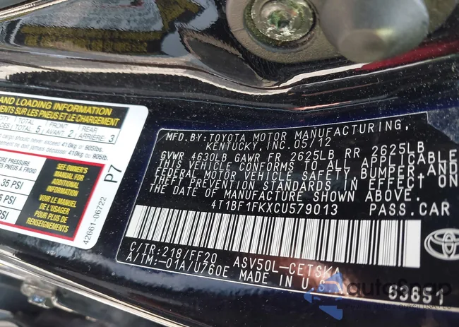 4T1BF1FKXCU579013: 42772421