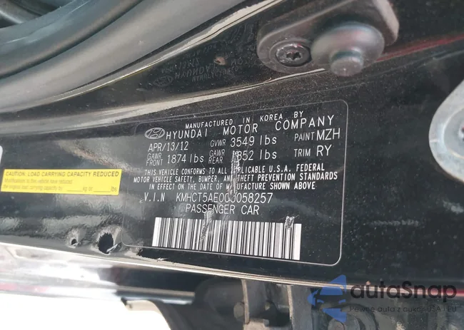 KMHCT5AE0CU058257: 42772422