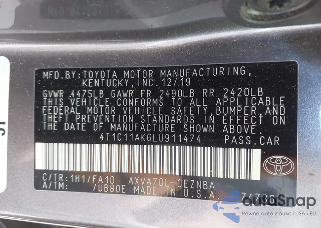 4T1C11AK6LU911474: 42772436