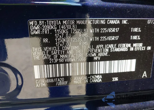 2T3P1RFV8RW475066: 42771763