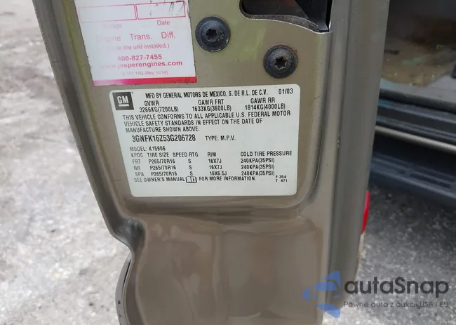 3GNFK16Z53G206728: 42773103