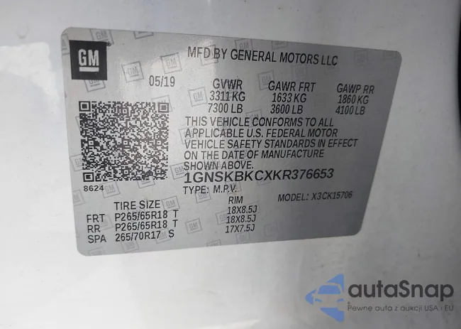 1GNSKBKCXKR376653: 42773188