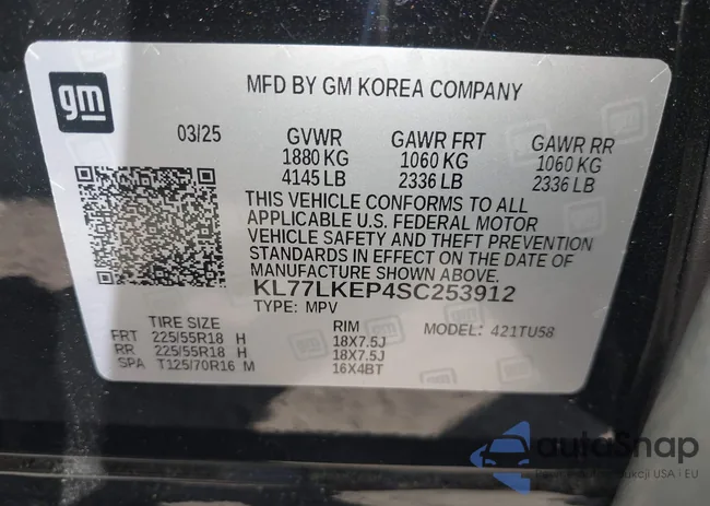 KL77LKEP4SC253912: 42773222