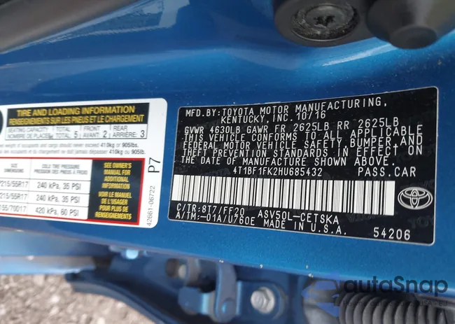 4T1BF1FK2HU685432: 42773287