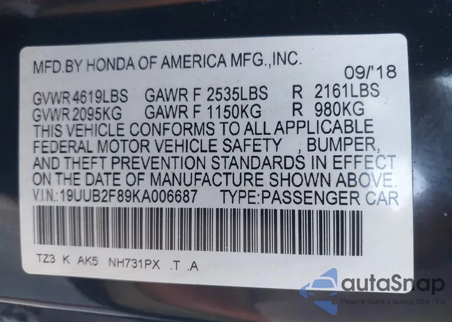 19UUB2F89KA006687: 42774576