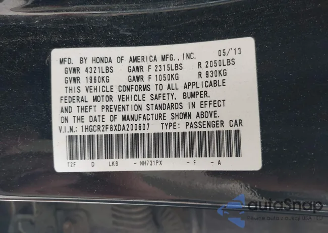 1HGCR2F8XDA200607: 42773695