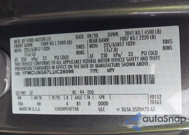 1FMCU9G67LUC28098: 42775215