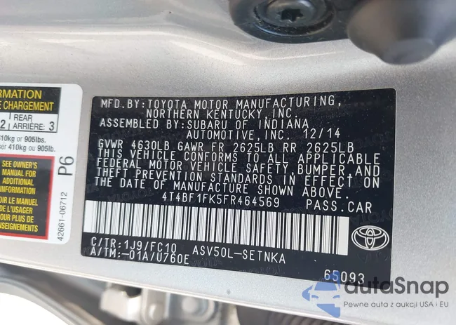 4T4BF1FK5FR464569: 42775457