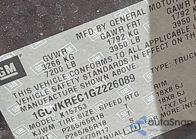 1GCVKREC1GZ226089: 42774717