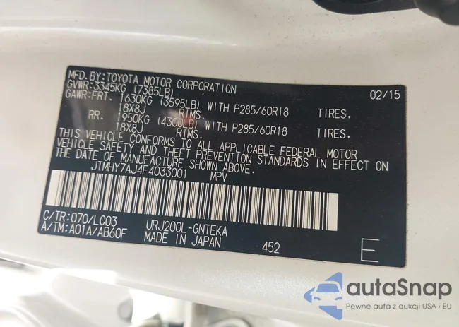 JTMHY7AJ4F4033001: 42776005