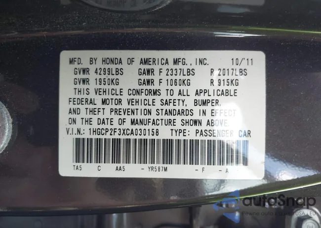 1HGCP2F3XCA030158: 42776268