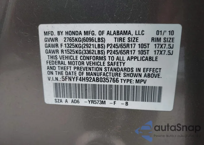 5FNYF4H92AB035766: 42776565
