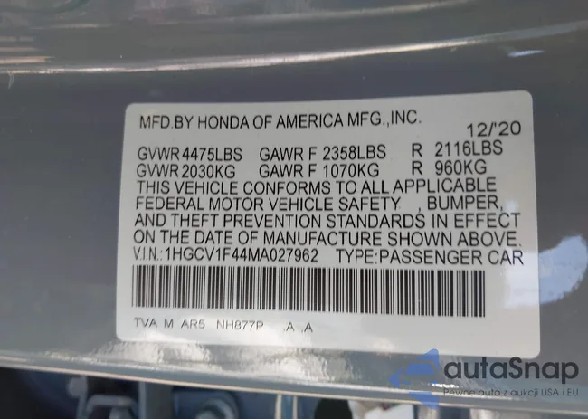 1HGCV1F44MA027962: 42775721