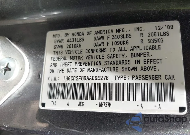 1HGCP2F89AA064276: 42775859