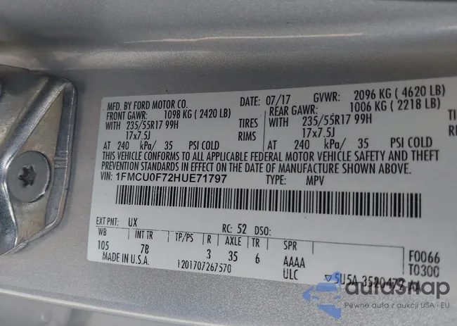 1FMCU0F72HUE71797: 42775984