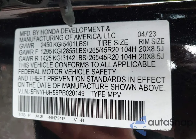 5FNYF8H56PB020149: 42777091