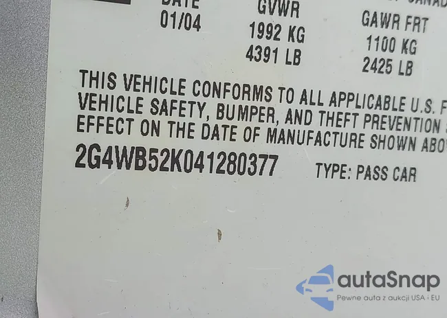 2G4WB52K041280377: 42777205