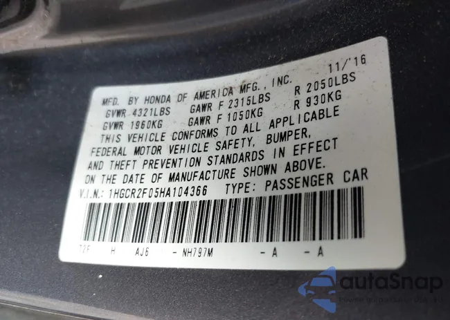 1HGCR2F05HA104366: 42777485