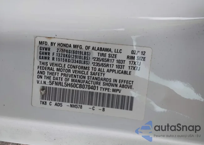 5FNRL5H60CB070401: 42777565