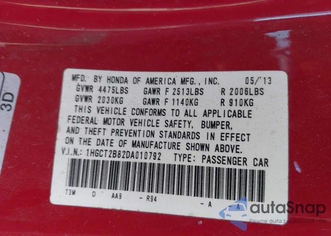 1HGCT2B82DA010792: 42777576