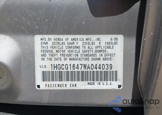 1HGCG1647WA044039: 42776721