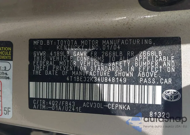 4T1BE32K34U848149: 42776831