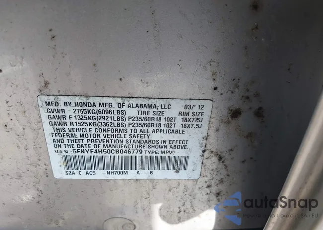 5FNYF4H50CB046779: 42776991