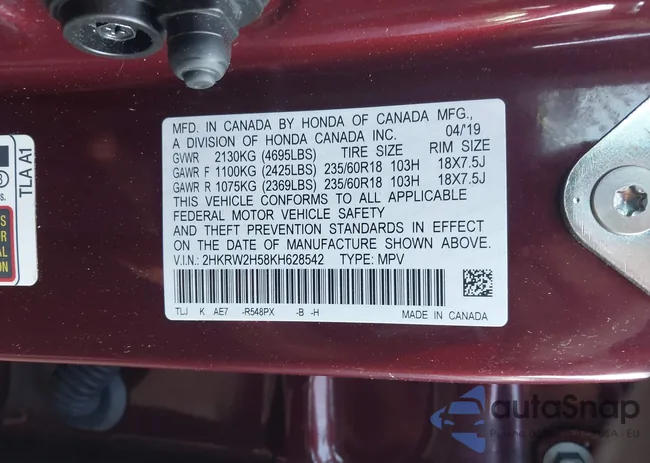 2HKRW2H58KH628542: 42779227