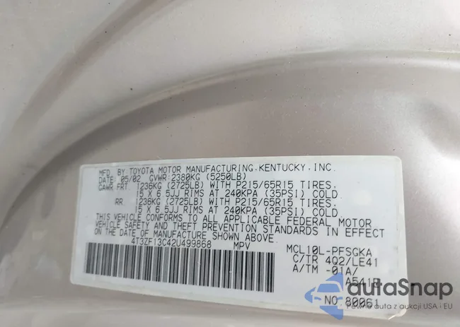 4T3ZF13C42U499868: 42780049