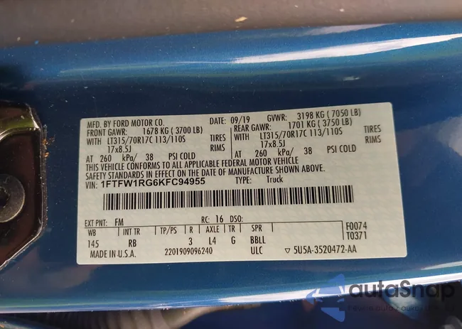 1FTFW1RG6KFC94955: 42780430