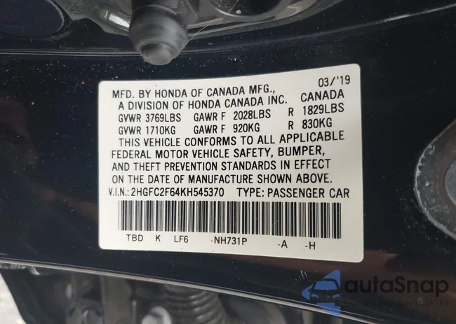 2HGFC2F64KH545370: 42779640