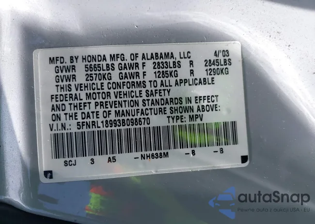 5FNRL18993B098670: 42781006