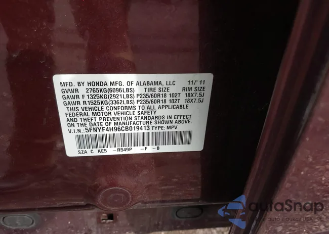 5FNYF4H96CB019413: 42781143