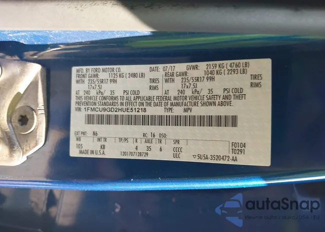 1FMCU9GD2HUE51218: 42780953