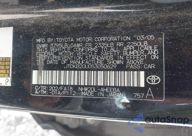 JTDKB20U053050629: 42782497