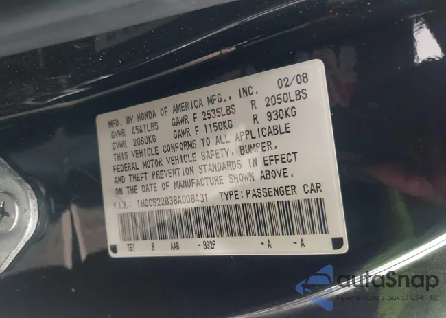 1HGCS22838A008431: 42781668