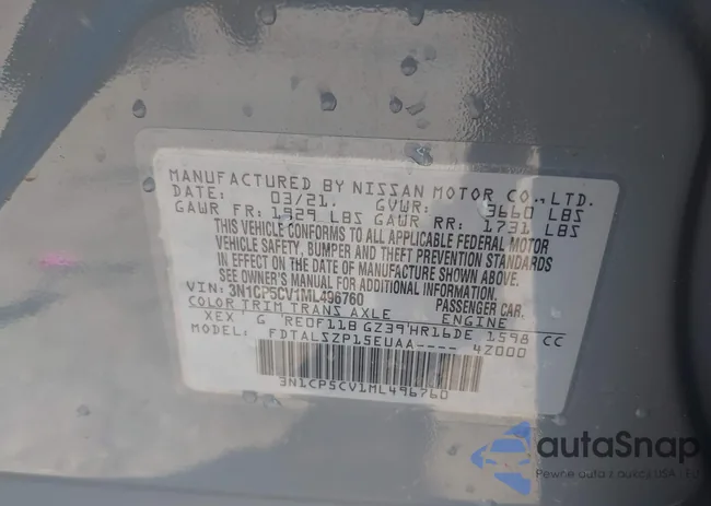 3N1CP5CV1ML496760: 42781684