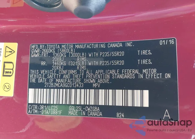 2T2BZMCA9GC013433: 42781697